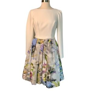 Theia White and Multicolor Floral Dress